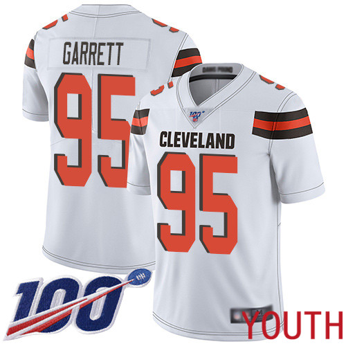 Cleveland Browns Myles Garrett Youth White Limited Jersey #95 NFL Football Road 100th Season Vapor Untouchable
